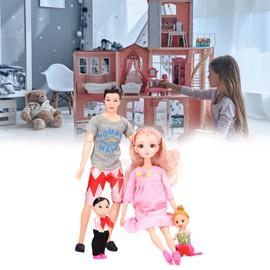 Agatige Family Doll Set, Cute Dad Pregnant Mom Son Daughter Baby Doll with Accessories for Children