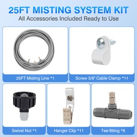 25FT Misters for Outside Patio - 6 Mist Nozzles & 3/4'' Adapter, Water Misters for Cooling Outdoor, Easy to Install, Misting System for Patio, Pool, Garden, Waterpark, Trampoline, Greenhouse