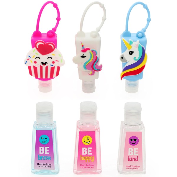 RALME Kids Hand Sanitizer for Girls – Pack of 3 with Cupcake & Unicorn Hand Sanitizer Holders with Sanitizer Bottles Included