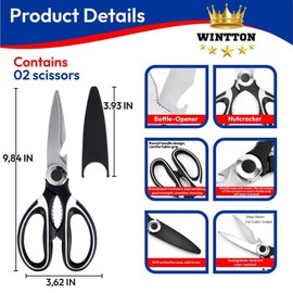 WINTTON - Kitchen Scissors - Kitchen Accessories - Kitchen Shears - Kitchen Utensils - Scissors All Purpose - Cooking Scissors - Fishing Scissors - Food Scissors - Kitchen Aid Scissors - Meat Scissors