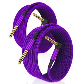 RUXELY 6.35 mm TRS Guitar Cable 3 m Pack of 2, 90 Degree 1/4 Inch Plug Stereo Instrument Cable, 6.3 Jack Guitar Cable, Balanced Audio Cable for Electric Guitar, Basses, Keyboards, Amp, Speaker