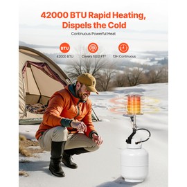 VEVOR Propane Tank Top Heater, 42000 BTU Rapid Heating 360-Degree Infrared Radiant Tank Top Gas Heater, Stepless Temperature Adjustment for Ice Fishing/Hunting/Outdoor Work, Single Burner