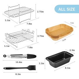Air Fryer Zubehör Set, Passend Für Ninja und alle Marken Größer als 4.0L, 6er-Pack enthält Kuchenform/Luftfritteuse-Papiereinlage/Backpinsel/Küchenzange/Mehrzweck-Metallgestell/Metallspießgestell…