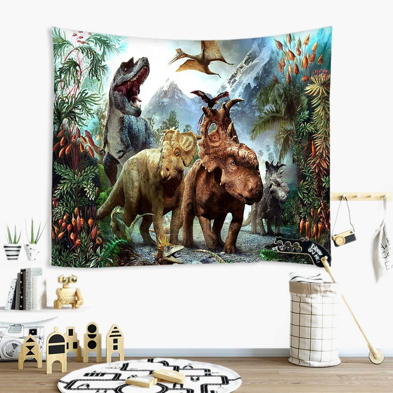 Retro Wood Plank Flower Wall Hanging Decor Tapestry, Dinosaur-1 New,