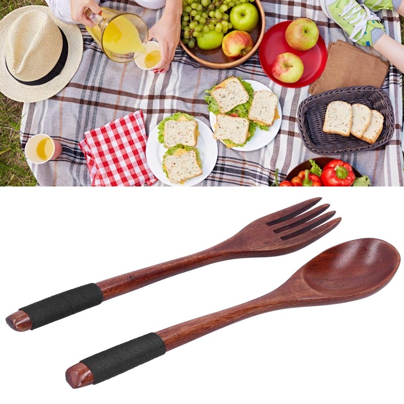 QANYEGN Wooden Spoon Fork Soup Set, Reusable Handmade Flatware Set,