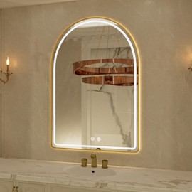 24"x36" Arched LED Bathroom Mirror, Gold Framed LED Bathroom Mirrors with Front Light and Backlit, Anti-Fog, Dimmable, 3 Colors, Memory Function, Arch Smart Vanity Mirror