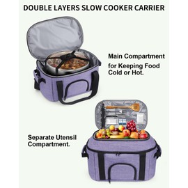 DD DEVILLI Double-Layer Slow Cooker Carrying Bag for 6-8 Quart CrockPot and Hamlton Beach,Portable Carrier Case with See-Through Window,Travel Bag with Lid Fastener for Family Gathering,Purple