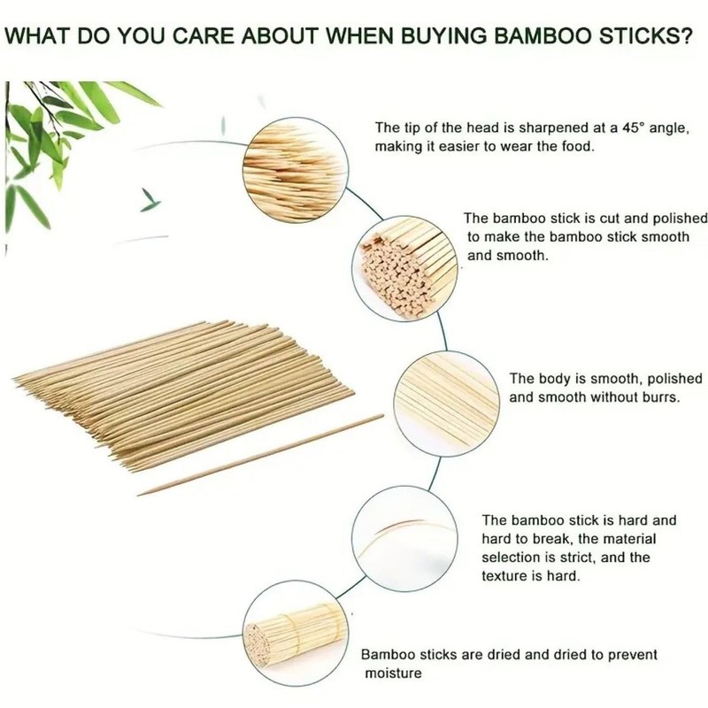Palitos de Bambú para Brochetas, 30cm, 100 Piezas, para Barbacoa,