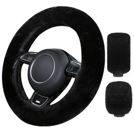 HTTDSLF Fluffy Plush Steering Wheel Cover, 3Pcs Universal Soft Anti-Slip Furry Car Steering Wheel Cover, Winter Warm Protector Stretch Car Accessory Decoration For Women Men, Universal Size 38cm