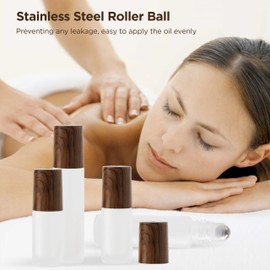 SESENSE Essential Oil Roller Bottles, 4PCS (10ml & 5ml) Glass Perfume Roller Bottles with Funnel Opener and Dropper Beauty and Personal Care Tools (White-brown cover, 4 Packs)