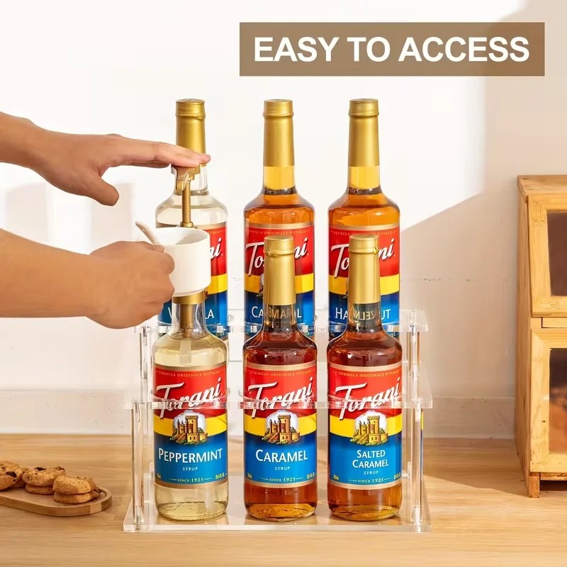 1PC 2-Tier Acrylic Coffee Syrup Organizer Rack Heavy-Duty 6-Bottle Capacity