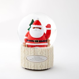 Things Remembered Engraved Waving Santa Musical Snow Globe in Dark Brown Tone (Free Customization), Plays Here Comes Santa Claus Music, African American Santa