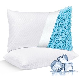 NTCOCO Cooling Pillows for Sleeping 2 Pack, Shredded Memory Foam Bed Pillows Queen Size Set of 2, Gel for Hot Sleepers Cool Pillow Side Back and Stomach Sleepers, Cold Pillow, Supportive