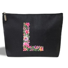 Initial Letter L Gifts for Women Mom Friend Besties Sister, Black Monogrammed Makeup Bag, Cosmetic Travel Bag with Zipper for Mother's Day Wedding Graduation, Bride Bridesmaid Pouch Toiletry Bag - 12