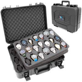 CASEMATIX Watch Travel Case - Impact Resistant Watch Case With 42 Slots, Foam Interior, Two Display Trays, Fits 24mm to 56mm Faces