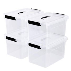 Uumitty 4 Pack 10.5 Quart Clear Storage Box, Plastic Storage Bins with Lids, Stackable Latching Box with Handle, Durable Storage Containers for Organizing