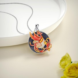 ABIGY Phoenix Necklace 925 Sterling Silver Red Phoenix Alabaster Jewellery Phoenix Jewellery for Women