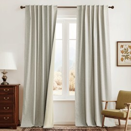 RYB HOME 100% Blackout Linen Curtains 84 inches Long 2 Panels Set, Thermal Insulated Privacy Natural Faux Linen Boho Farmhouse Curtain Panels for Living Room Bedroom, 52" W x 84" L, Beige