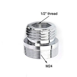 Vogueing Tool Faucet Adapter, 1/2" Thread Connector, Solid Metal Aerator Connector for Kitchen Washroom Faucet (M24-1/2, 2 Pack)