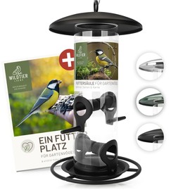 wildtier liebe Körner Feeder Column, Bird Feeder 26 cm, Black - Made of Rustproof Metal I Bird Feeder Station, Bird Feeder Column, Wild Birds Feeder Silo I Year-Round Bird Feeding