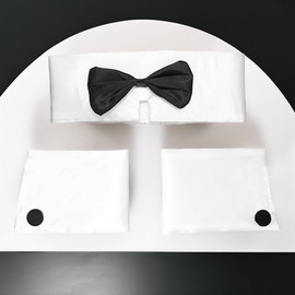 Collar Bow Tie & Cuff Set | Funny Waiter Outfit | Chippendale Costume | Skimpy Tuxedo Costume | Bow Tie and Cuff Set | White/Black | One Size