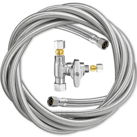 Ondiomn Refrigerator Ice Maker Water Line Kit - 18' Braided Stainless Steel Fridge Water Line with 1/4" Compression Fittings and Water Line Splitter