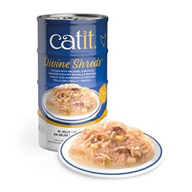 Catit Divine Shreds in Jelly, Premium Wet Cat Food, Chicken with Mackerel & Broccoli