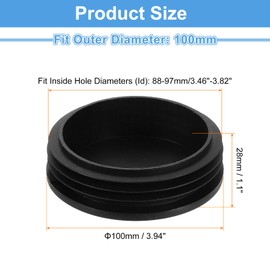 sourcing map 3 Pcs Round Plastic Plug, Black Tubing End Cap Plugs, 100mm(3.94 Inch) Furniture Leg Pipe Insert, Glide Protection for Chair, Sofa, Table, Shelf