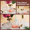 5Pcs Glass Bathroom Accessories Complete Set, Lotion Dispenser, Soap Dish,