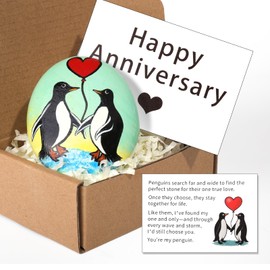 Penguin Romantic Hand-Painted Penguin Pebble Keepsake for Husband, Wife, Boyfriend or Girlfriend