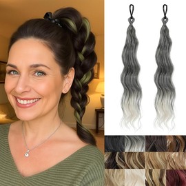 2 Piece Braid Wig Wavy Curly Scrunchies Synthetic Chignon Ponytail Hair Extensions Thick Updo Hairpieces for Women (Grey and White)
