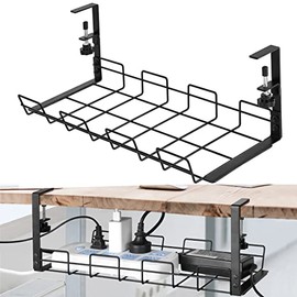 No Drill Under Desk Cable Management Tray, Desk Wire Management Cable Tray Sturdy Metal Wire Organizer Under Desk Basket for Office and Home Standing Desk