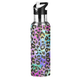 JUMBEAR Fashion Colorful Leopard Animal Print Water Bottle Acuum Insulated Stainless Steel Leakproof Wide Mouth Kettle with Straw Lid for Fitness Gym Outdoor Sports