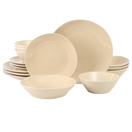 Bloomhouse - Two Time Oprah's Favorite Things Winner - Montecito Breeze 16 Piece (Service for 4) Double Plates and Bowls Stoneware Reactive Glaze Dinnerware Set - Marble Dawn Cream