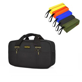 FASTECH 14in Small Tool Bag and 5pcs Zipper Utility Tool Bag, Wide Mouth Tool Tote Bag, Waterproof Tool Organizer Bag, Electricians Repairman Tools Tote Bag Double Fabric Storage Bag