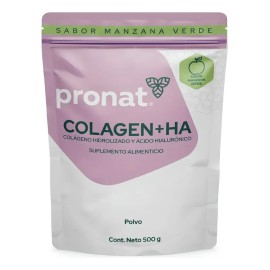 Colágeno Hidrolizado Ácido Hialurónico Pronat 500g Sabor Manzana Verde