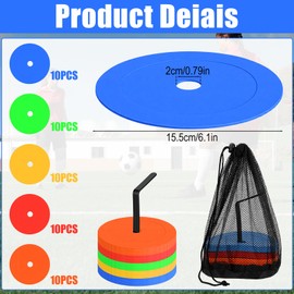 PercyEffie 30PCS Non-Slip Rubber Spot Markers, 6 Inch Agility Training Dots, Multi-Color Poly Vinyl Floor Cones Field Court Soccer Training Equipment Football Sports, Includes stand and black mesh bag