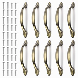 Kinsinder Pack of 10 Vintage Cabinet Handles, Furniture Door Handles, Drawer Handles, 128mm Handles for Kitchen Cabinets, Carved Drawer Handles (Green Bronze)