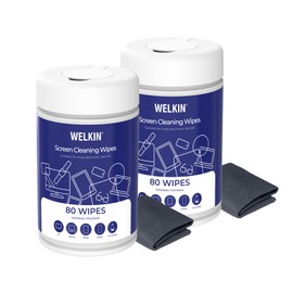 WELKIN 80 * 2 Electronics Cleaning Wipes - Non Toxic Screen Cleaner, Streak Free Touchscreen Cleaning for All Phones, Laptop, Computer, TV and Car，2 X Microfiber Cloth Included