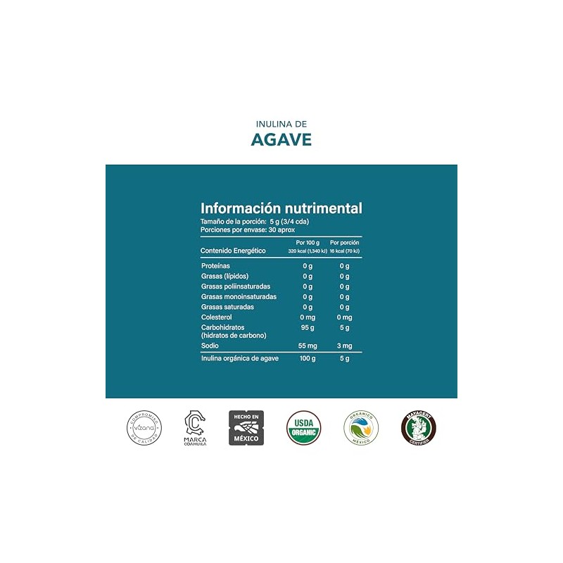 VIZANA NUTRITION | Inulina de Agave Orgánica Certificada USDA en