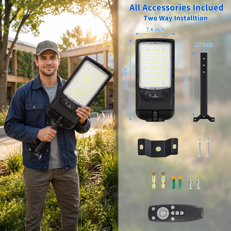 2 Pack Solar Street Lights Outdoor, 30000LM 6500K Motion Sensor