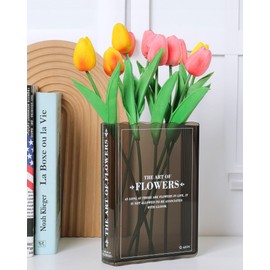 Book-Shaped Flower Vase, Cute Bookshelf Decor, Unique Black Vase for Home Decor & Cultural Flavor Acrylic Flowers Vases for Bedroom & Home Office Decor, A Book About Flowers (Black)