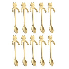 10PCS Stainless Steel Cute Mini Cat Spoon for Tea, Coffee, Dessert, Sugar, Ice Cream, etc (11.5cm/4.5inch) Gold