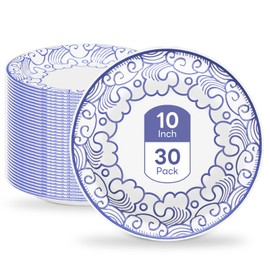 30 Count Large Paper Plates 10 Inch, Blue Floral Disposable Plates Heavy Duty, Soak Proof, Cut Proof, Microwave Safe Dinner Plates for Party and Daily Use (Style 1)