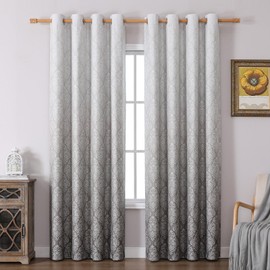 FLYFUN Ombre Blackout Curtains 84 Inch for Living Room, Damask European Print Pattern Room Darkening Window Drapes Thermal Insulated Bedroom Curtains (Beige, 52W x 84L)