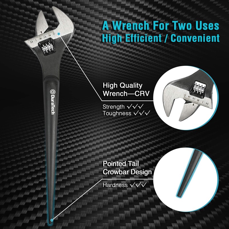 DURATECH 10-Inch Adjustable Construction Spud Wrench, Black Oxide Finish, CR-V