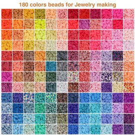 XSEINO 33000Pcs Clay Beads Bracelet Making Kit - 180Colors 8Boxes Polymer Clay Beads and 2 Styles Letter Beads，with Rich Jewelry Making Accessories and 3 Rolls Crystal Cord, for Crafts Christmas Gifts