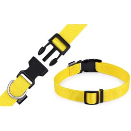 AMAGOOD Pet Essentials 40+ Colors and Size Classic Nylon Adjustable Dog/Cat Collars, for Puppy Small Medium Large Dogs and Cats (Medium, Yellow)