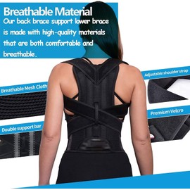 KINGCOO Back Straightener, Back Brace, Breathable and Adjustable Back Supports, Humpback Correction Strap, Posture Corrector for Men and Women, Reduces Neck, Back, Shoulder Pain (L, Black)
