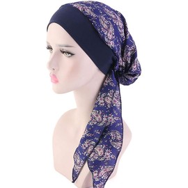 Chemo Headwear para mujer, gorras de quimioterapia ligeras para el verano con bufanda para la cabeza, turbantes de cabello suaves y sedosos para el cabello, 1pcs-floral azul, Talla única